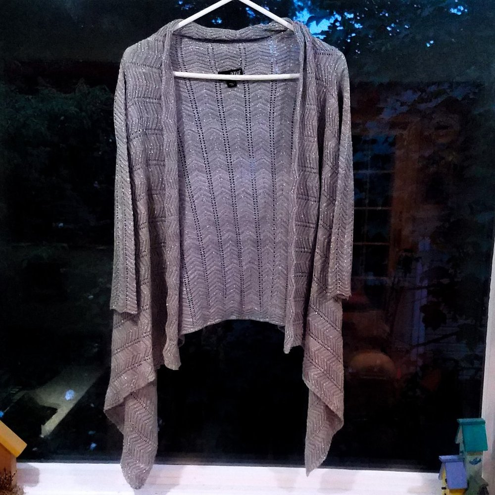 Metallic Silver Open-front Cardigan